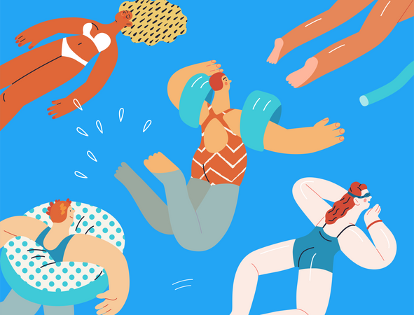Gente flotando en la natación  Ilustración