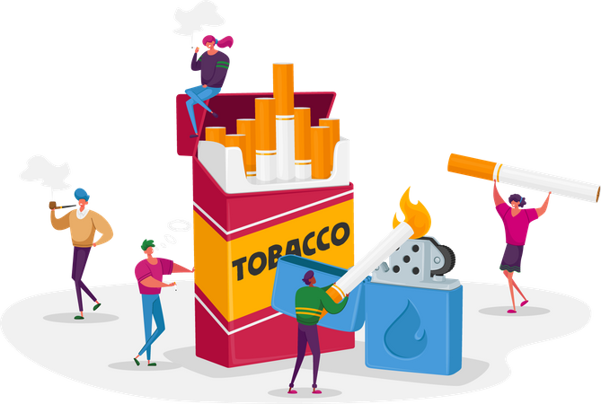 Gente fumando en lugar público.  Ilustración