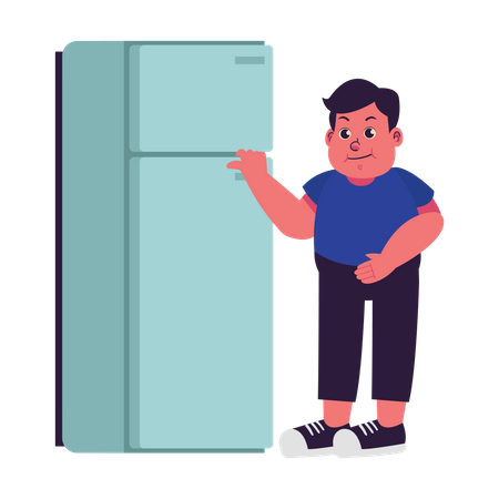 Gente gorda revisa el refrigerador  Ilustración