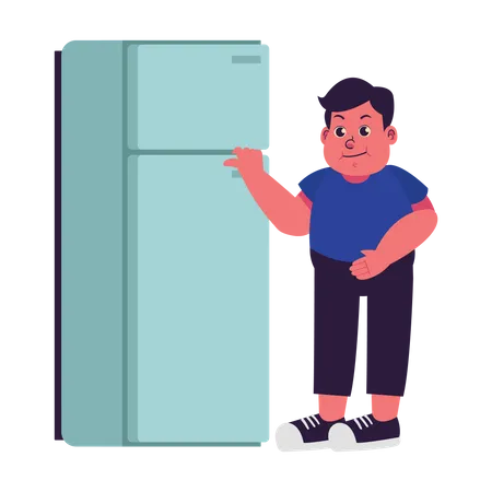 Gente gorda revisa el refrigerador  Ilustración