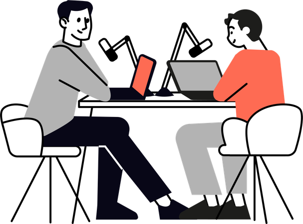 Personas grabando podcast  Ilustración