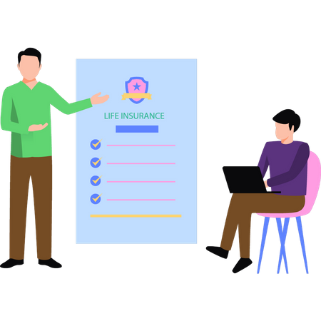 Personas hablando de seguros de vida.  Ilustración