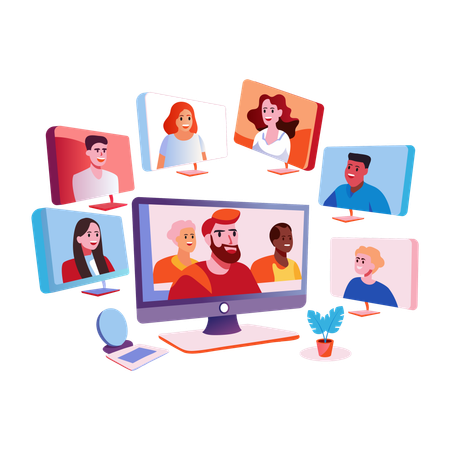 Personas haciendo amigos virtuales  Ilustración