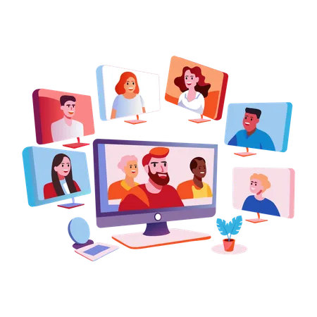 Personas haciendo amigos virtuales  Ilustración