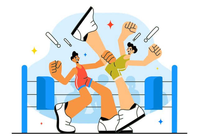 Gente haciendo un combate de lucha libre  Ilustración