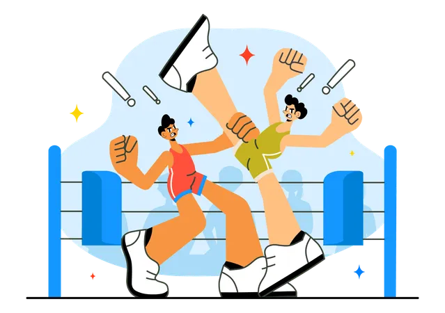 Gente haciendo un combate de lucha libre  Ilustración