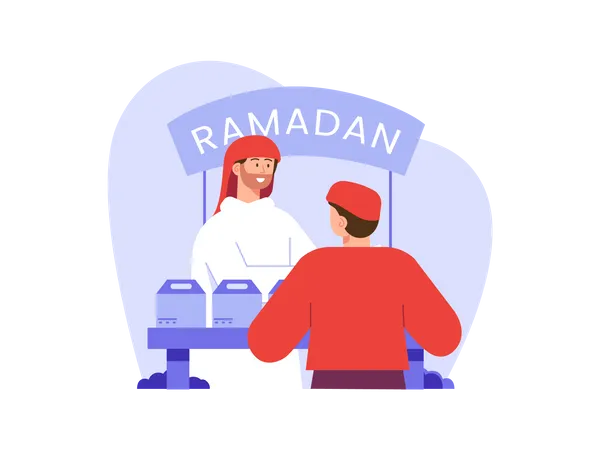 Gente haciendo compras para el Ramadán  Ilustración