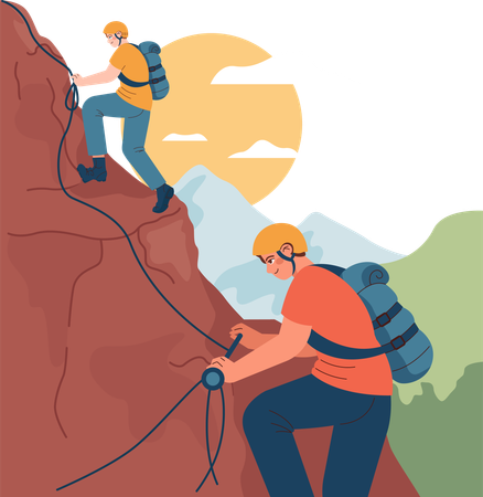 Gente haciendo escalada en roca  Ilustración