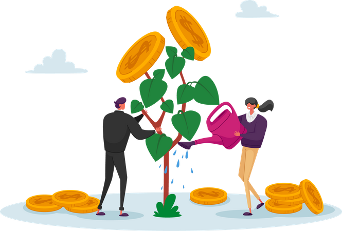 Gente haciendo inversiones  Ilustración