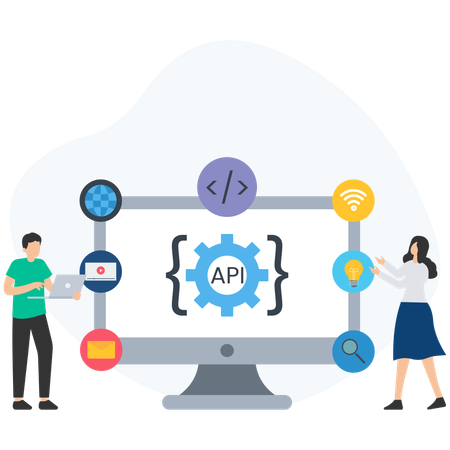 Personas que realizan programación API  Ilustración