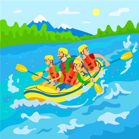 Gente haciendo rafting  Ilustración