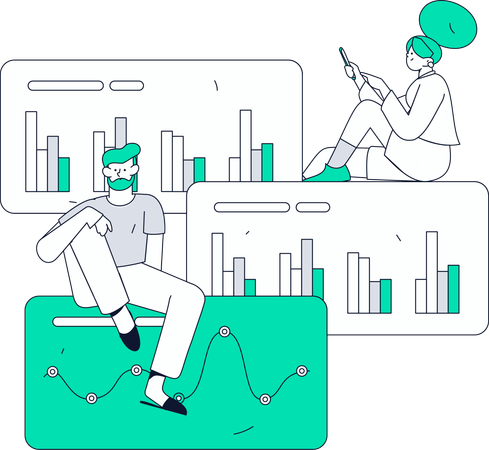 Personas que realizan revisión de datos  Ilustración