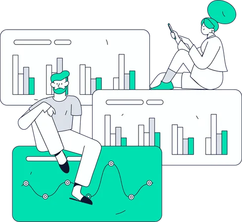 Personas que realizan revisión de datos  Ilustración