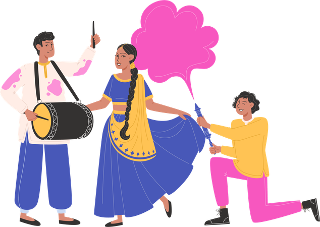 Pueblo indio disfrutando de holi  Ilustración