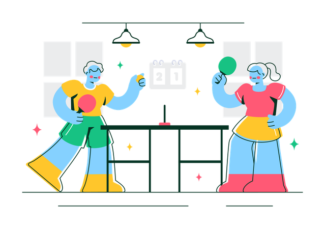 Gente jugando al tenis de mesa  Ilustración