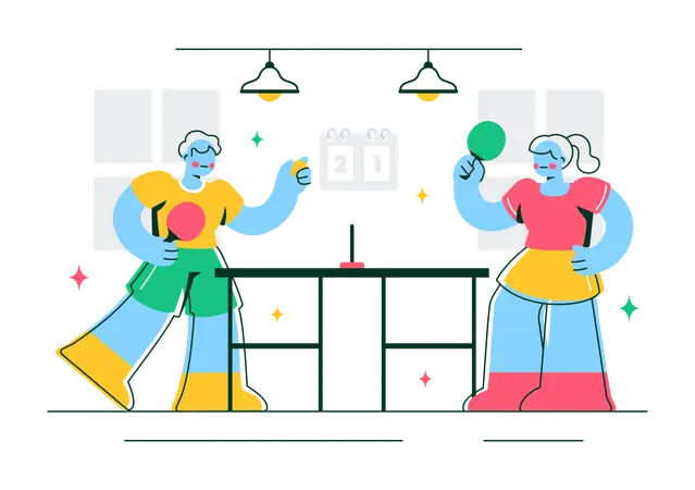 Gente jugando al tenis de mesa  Ilustración