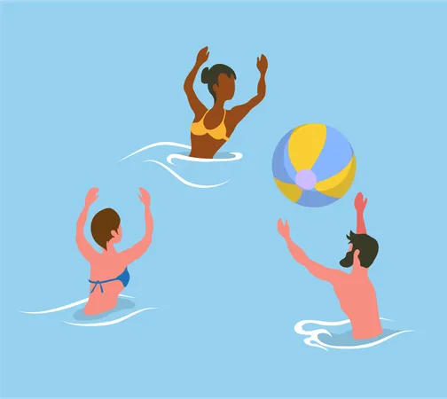 Gente jugando con pelota en la piscina  Ilustración