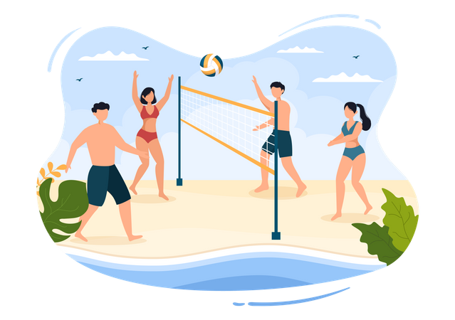 Gente jugando voleibol de playa  Ilustración