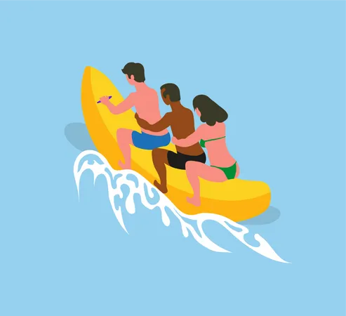 Gente montando moto acuática banana boat  Ilustración