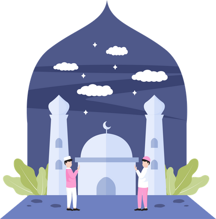 Musulmanes haciendo oración en la mezquita  Ilustración