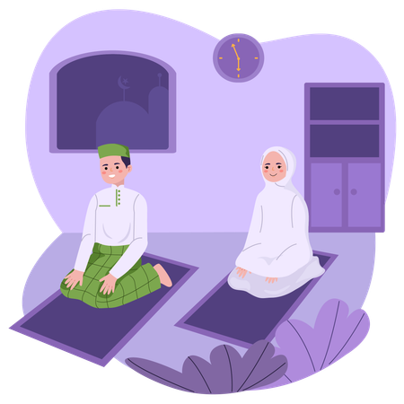 Musulmanes haciendo salat en ramadán  Ilustración