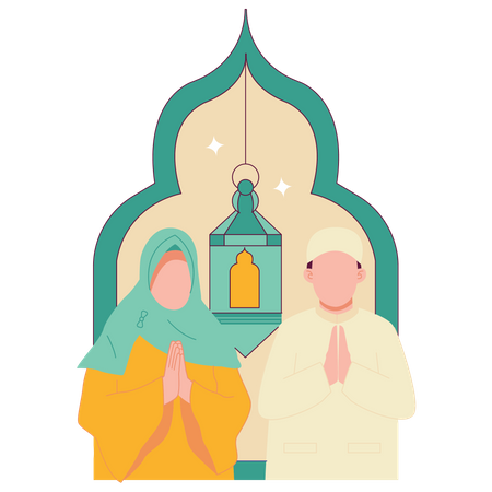 Musulmanes haciendo el saludo de Ramadán.  Ilustración