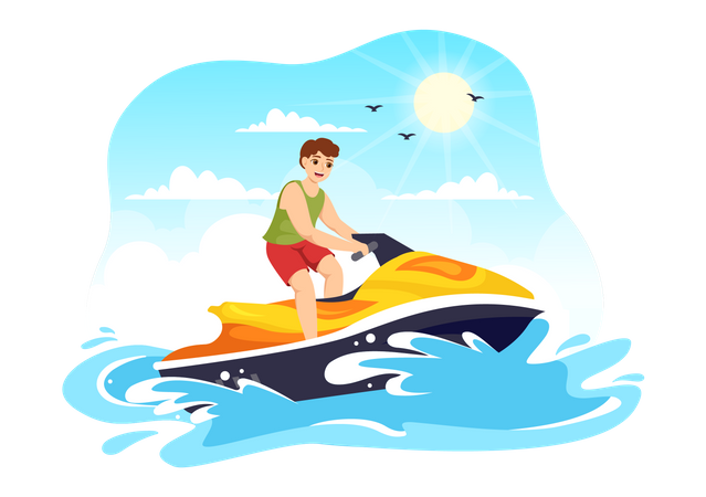 La gente monta moto acuática ilustración  Ilustración