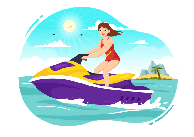 La gente monta moto acuática ilustración  Ilustración