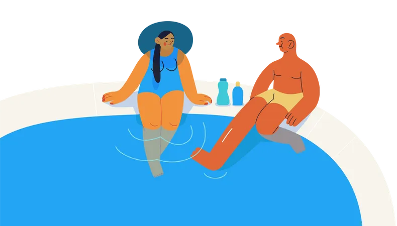 Gente relajándose cerca de la piscina  Ilustración