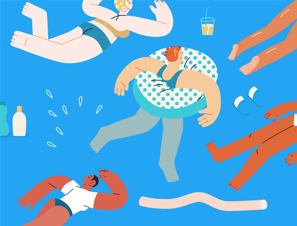 Gente relajándose nadando  Ilustración