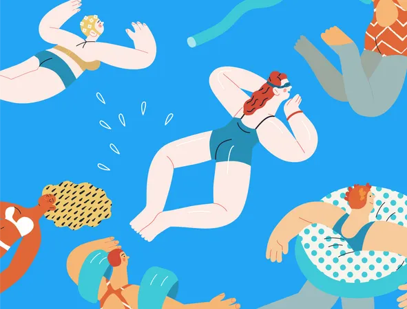 Gente relajándose en la natación  Ilustración