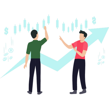 Personas que trabajan en el gráfico del dólar  Ilustración