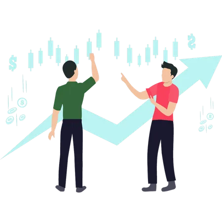 Personas que trabajan en el gráfico del dólar  Ilustración