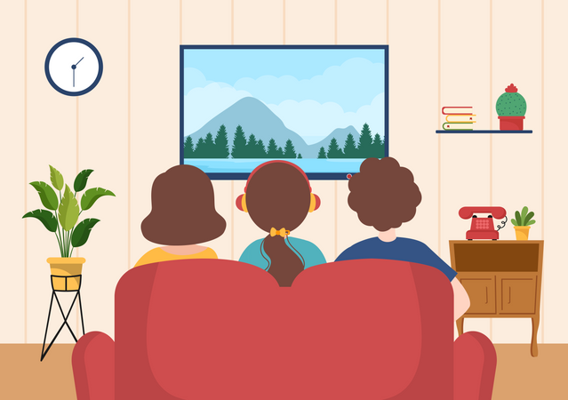 Gente viendo televisión  Ilustración