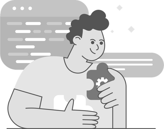 Gentle Boy solving jigsaw puzzle  Illustration