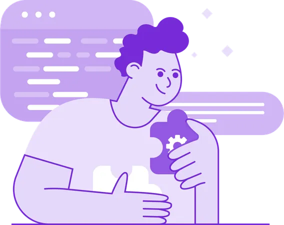 Gentle Boy solving jigsaw puzzle  Illustration