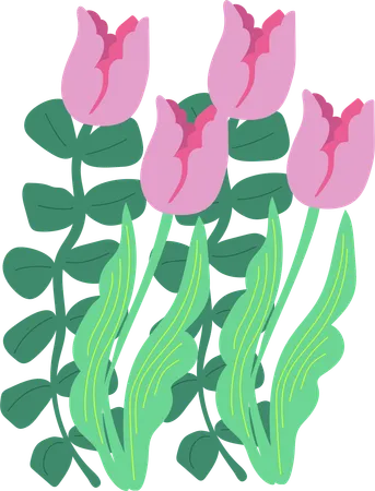 This Artwork Features A Cluster Of Gentle Pink Tulips Each With Intricate Petal Details Set Against A Lush Backdrop Of Vibrant Green Leaves The Soft Pink Contrasts Beautifully With The Fresh Green Embodying The Essence Of Spring Illustration