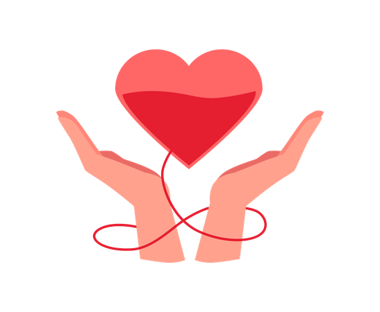 Geöffnete menschliche Handflächen und rote Herzen  Illustration