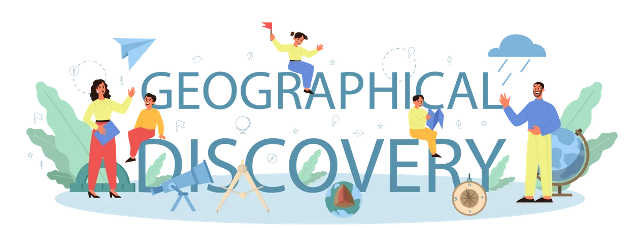 Geographical Disovery Class Typographic Header Concept Studying The Lands Features Inhabitants Of The Earth Mapping And Environment Research Isolated Vector Illustration イラスト