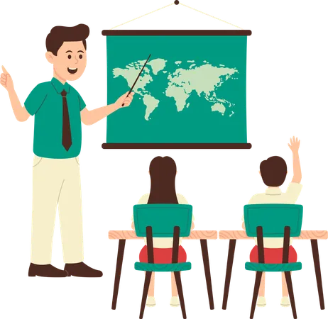 Geography teacher teaches earth's topography to students  Illustration