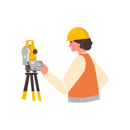 Geologist woman taking geodetic measurements of earth surface  Illustration