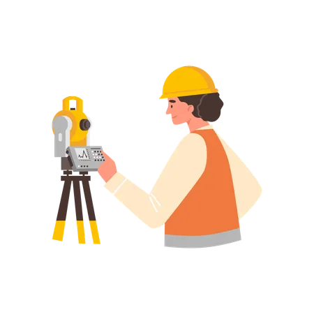 Geologist woman taking geodetic measurements of earth surface  Illustration