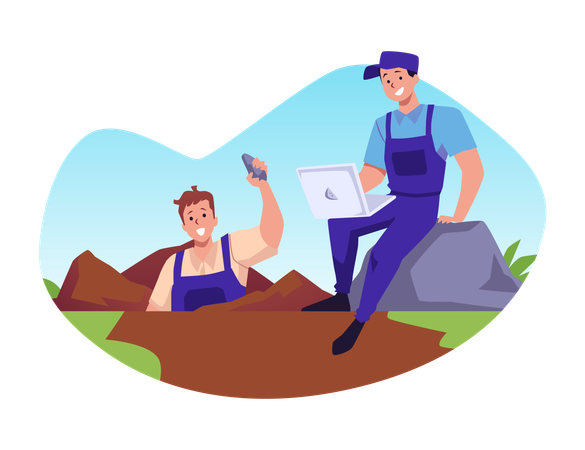 Geologists conduct exploration for useful mineral  Illustration