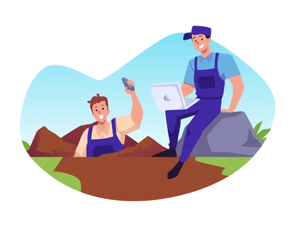 Geologists conduct exploration for useful mineral  Illustration