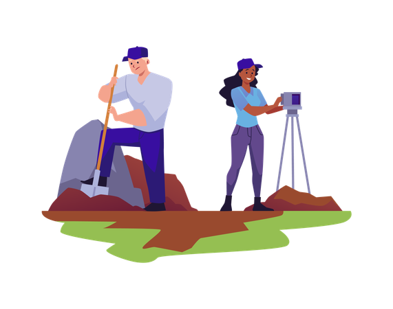 Geologists people working outdoor  Illustration