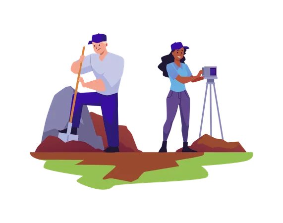 Geologists people working outdoor  Illustration