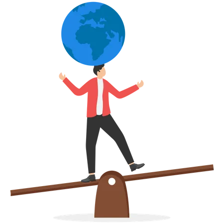 Geopolitical Risk World Leader Conflict War And Invasion Danger Causing Economic And Investment Risk Nuclear War Tension Concept Businessman Leader Acrobat Try To Balance World Globe On His Head Illustration