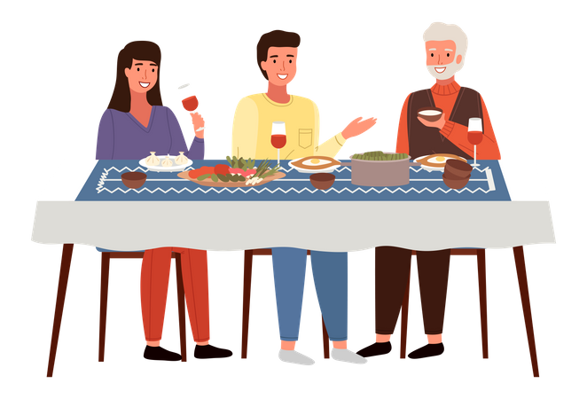 Georgian people eating food together Illustration