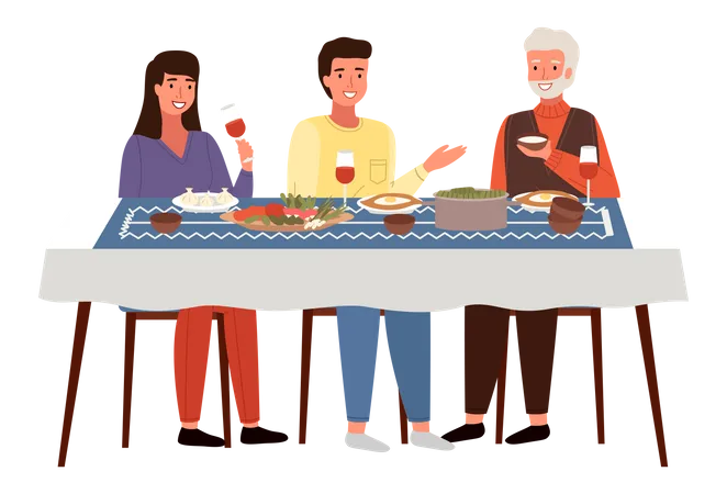 Georgian people eating food together  Illustration