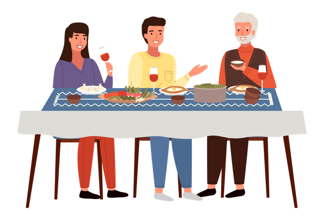 Georgian people eating food together  Illustration